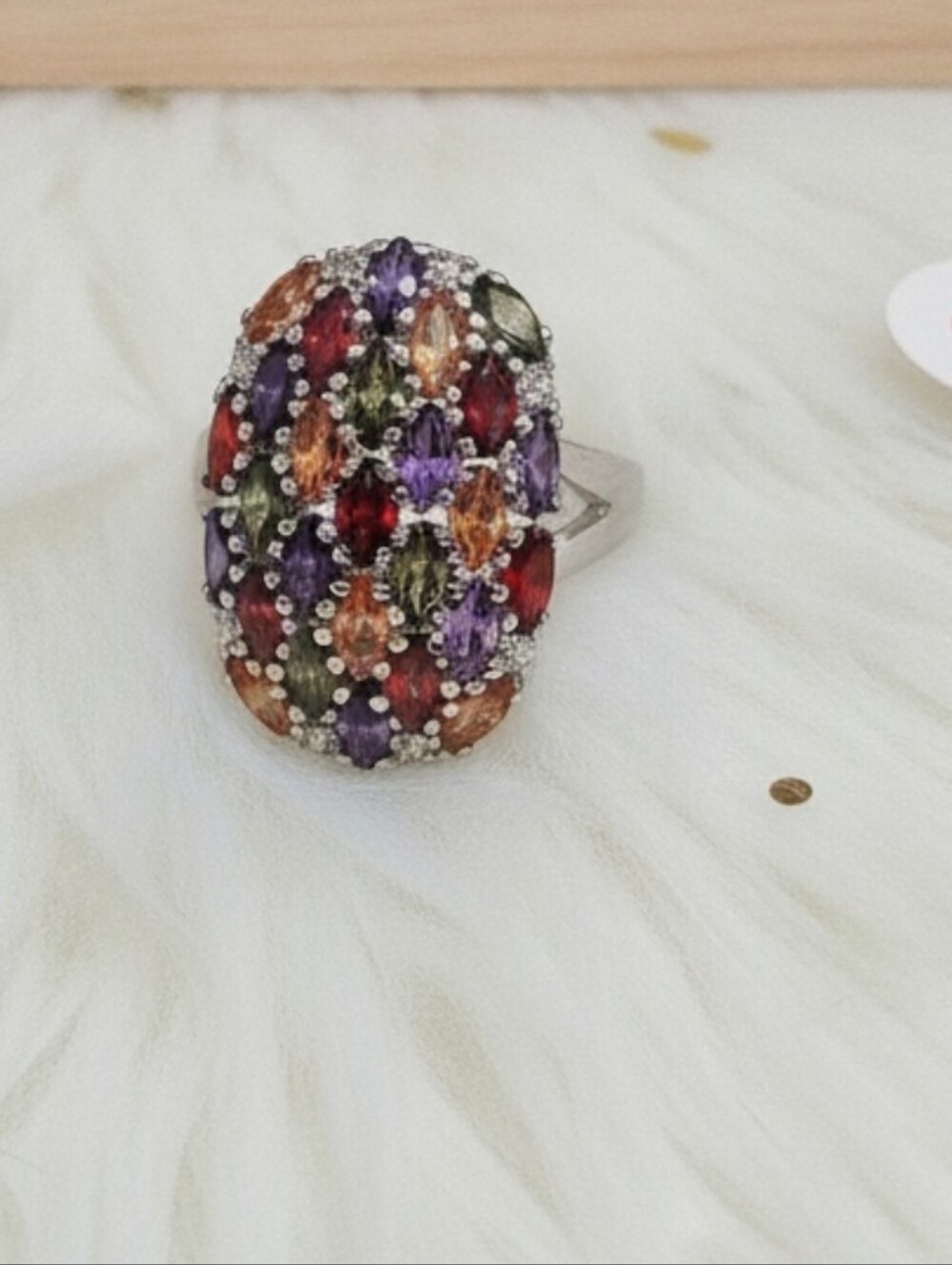 Stunning 925 Sterling Silver Multi-Gemstone Cocktail Ring Size 8& 10